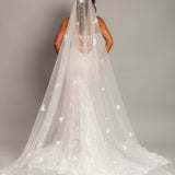 3D floral long train bridal veil