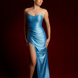 sparkling baby blue mermaid dress with high slit