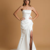 corset white  mermaid dress with swooping detail