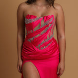 hot pink mesh panelling corset dress