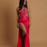 hot pink mesh panelling corset dress