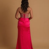 hot pink mesh panelling corset dress