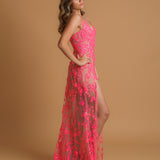 Sparkling pink dress with V neckline and corset back