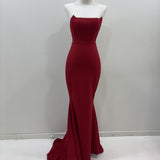 Dark red corset back sample mermaid gown