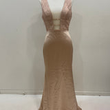 Champagne v neck sample mermaid gown