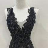 Black sequin lace embroidery cocktail sample dress with v neckline