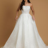 Strapless sparkling straight cut neckline crinoline skirt wedding dress for hire