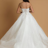 Strapless sparkling straight cut neckline crinoline skirt wedding dress for hire