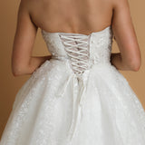 Strapless sparkling straight cut neckline crinoline skirt wedding dress for hire