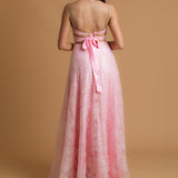 pink accent straight neck line with flowy skirt