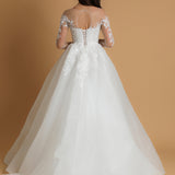 White sparkling sequin tulle wedding dress with long sleeves princess gown for hire