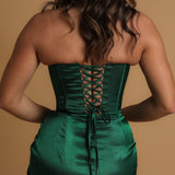 Green corset dress with leg slit