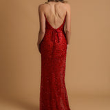 Red beaded wavy neck strapless corset dress