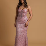 Beaded pink sweet heart neckline and corset dress