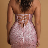 Beaded pink sweet heart neckline and corset dress