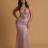 Beaded pink sweet heart neckline and corset dress