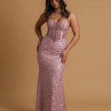 Beaded pink sweet heart neckline and corset dress