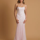 Sparkling pink dress with strapless scoop neckline