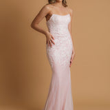 Sparkling pink dress with strapless scoop neckline