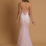 Sparkling pink dress with strapless scoop neckline