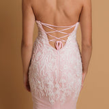 Sparkling pink dress with strapless scoop neckline