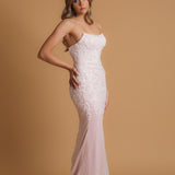 Sparkling pink dress with strapless scoop neckline