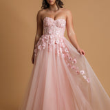 Strapless flowery baby pink princess dress