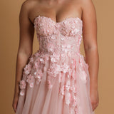 Strapless flowery baby pink princess dress