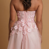 Strapless flowery baby pink princess dress