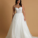 Strapless pointed neckline wedding dress for hire