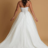 Strapless pointed neckline wedding dress for hire