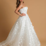 Strapless sparkling 3D flower sequin tulle princess dress for hire