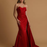 Red mermaid dress with side train