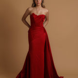 Red mermaid dress with side train