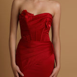 Red mermaid dress with side train