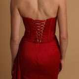 Red mermaid dress with side train