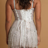 White Beaded Sparkly Mini Dress for hire