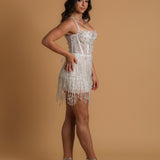 White Beaded Sparkly Mini Dress for hire