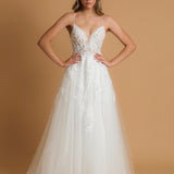 V neck flower detailed wedding dress for hire