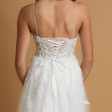 V neck flower detailed wedding dress for hire