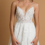 V neck flower detailed wedding dress for hire