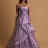 Lilac Organza ruffled dress with lace up back