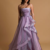 Lilac Organza ruffled dress with lace up back