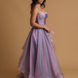 Lilac Organza ruffled dress with lace up back