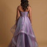 Lilac Organza ruffled dress with lace up back