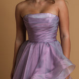 Lilac Organza ruffled dress with lace up back