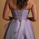 Lilac Organza ruffled dress with lace up back