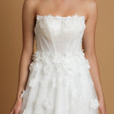 strapless corset wedding dress with flower lace detail