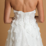 strapless corset wedding dress with flower lace detail