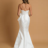 corset white  mermaid dress with swooping detail